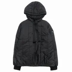 美品 2020年 プラダ PRADA トライアングルロゴ 中綿 ジャケット エコダウン ブルゾン パーカー フーディ 三角ロゴ 44 大きいサイズ 黒 ブラック シルバー レディース