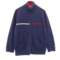 トミーヒルフィガー 90s オールド フラッグタグ ニット ジャケット XS ネイビー TOMMY HILFIGER メンズ 古着 【240204】