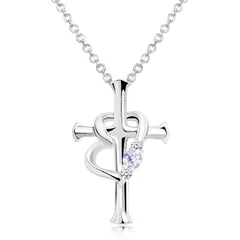 [シアーズ] ネックレス クロス ハート ダイヤ&誕生石 シルバー タンザナイト(12月) p5257-12