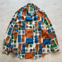 ヴィンテージ風 総柄シャツレトロ 長袖 シャツ 個性派　カラフル柄 Q1のサムネイル