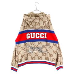 GUCCI (구찌) 22SS 점보 GG 로고 타이거 총무늬 지퍼 업 스웨트 파커 저지 재킷 블루존 베이지/레드/네이비 685758 XJD3M