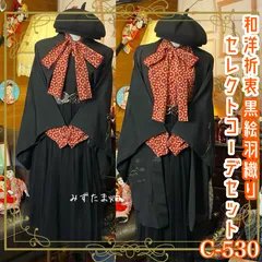 和洋折衷 コーディネート 黒絵羽織コーデ まとめ売り レトロ クラシカル 和装 セレクト 黒/ブラック×赤/レッド系  4点セット C-530