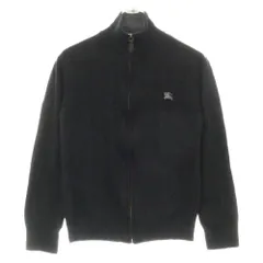 BURBERRY BLACK LABEL (バーバリー ブラックレーベル) ウール 胸ブランドロゴ刺繍 ドライバーズニット ジャケット ブラック D1N22-206-09のサムネイル
