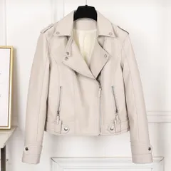 ☆ オフホワイト ☆ XLサイズ ☆ ジャケット レザーアウター mmljacket1207g レディース ジャケット ライダースジャケット アウター おしゃれ バイクジャケット 春 秋 冬 きれいめ 大人 スタイリッシュ PU ミドル丈 ブルゾン 上着 防寒