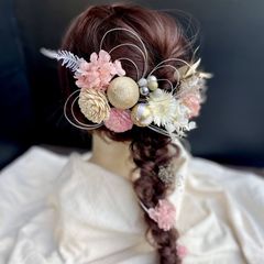 25-002【ピンク✕ホワイト】成人式卒業式ヘアアクセサリー 髪飾りヘアパーツ