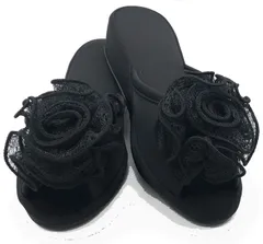 ヒールスリッパ レディース 室内 軽量 静音 おしゃれ 4cm 美脚 STYLE ローズ ブラック (学校 参観日 受験 プロ用 サロン エステ などに)