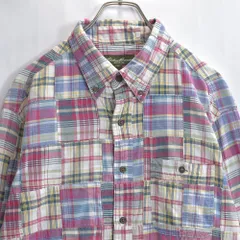 00s Eddie Bauerエディーバウアー パッチワーク マドラスチェック コットンシャツ 長袖 ヴィンテージ マルチカラー ビンテージ USA アメリカ古着 メンズ L相当