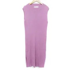 マーキュリーデュオ MERCURYDUO ニットワンピース リブ 薄手 ロング丈 ノースリーブ ハイネック サイドスリット 無地 F ピンク /FF14