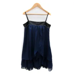 ヴィーノステラ Vino Stella パーティードレス キャミソールワンピース ミニ丈 ティアード レースアップリボン ラインストーン装飾 無地 9AR 紺 ネイビー /SY7