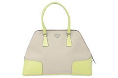 PRADA プラダ ハンドバッグ トートバッグ トライアングルロゴ BN0081 キャンバス レザー グリーン ブラウン 美品 中古 50124