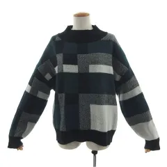 ビームスハート BEAMS HEART ニット セーター 長袖 ボックスシルエット ウール混 配色 ブルー系 青緑 ブラック 黒 ホワイト 白