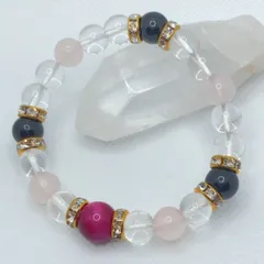 女性の魅力度アップ💎天然石パワーストーン💎ピンクタイガーアイ10mm　オニキス8mm　ローズクォーツ8mm　水晶8mm