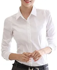 Homarina(ホマリナ) 長袖 シャツ ブラウス 白 ワイシャツ 襟付き レディース 通勤 通学 就活(ホワイト/ソフトXXXL,  FREE)
