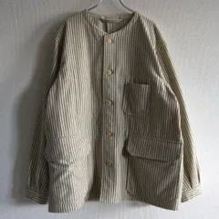 Nigel Cabourn ストライプ ノーカラージャケット サイズ50 リネン Nigel Cabourn ストライプ ノーカラージャケット サイズ50 リネン