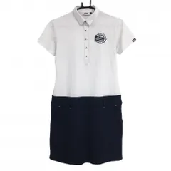 フィラゴルフ 半袖ポロワンピース 白×ネイビー ロゴ刺しゅう  レディース M ゴルフウェア FILA GOLF