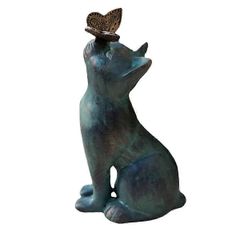 猫と蝶の好奇心の庭の像、好奇心の猫の蝶の庭の像の装飾猫の彫刻、動物の置物