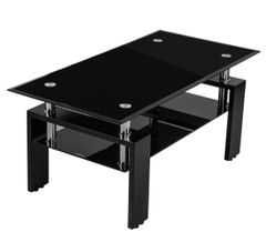 【在庫処分】ローテーブル リビングテーブル センターテーブル 強化ガラス天板(ブラック天板+ブラック脚) コーヒーテーブル ガラステーブル (OSJ)OSJ