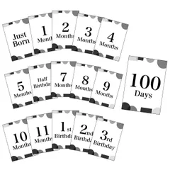 ベビーマンスリーフォトカード (月齢フォトカード) シンプル はがきサイズ 16枚セット (四角 - Half Birthday, モノクロ) 