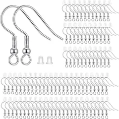 【在庫処分】DIY材料 手作り パーツ ジャンプリング 付き ジュエリー用 ピアス金具 キャッチ付き (シルバー) 金属アレルギー対応 釣針ピアス 丸玉付き 約50セット（150個）セット ピアスフック 【Arti-Cipes】ステンレス