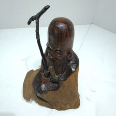 昭和50年（1975年） 手彫り木製寿老人像 三峰刀作 七福神 一木彫 郷土民芸 彫刻 A414