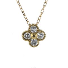 K18YG イエローゴールド ネックレス ダイヤモンド 0.15ct ラウンド 4粒 クローバーミルグレイン 花 フラワー 40cm【新品仕上済】【zz】【中古】
