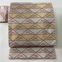 袋帯 逸品 華文 七宝 金銀糸 刺繍 金色 六通 正絹 【中古