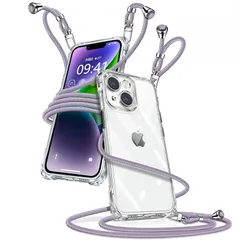 iPhone 13 Mini ケース クリア ショルダー アイフォン13mini スマホケース iPhone13mini カバー 肩掛け 斜めかけ 縄掛けケース 透明 薄型 軽量 TPU 携帯ケース 紐付き 斜めがけ 織りストラップ付き 長さ調整可能 取り 1