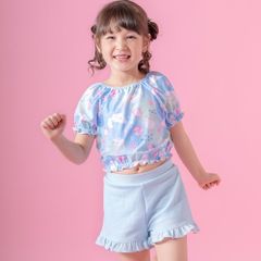 【マリン猫・ブルー】パフスリーブスイムウェア TAK キャサリンコテージ