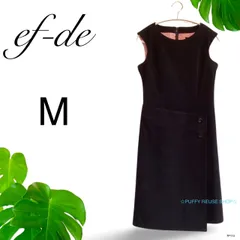 ★美品★ ef-de エフデ ワンピース ノースリーブ ラップスカートデザイン 上品 M ブラック　送料無料　古着　レディース　セレモニー