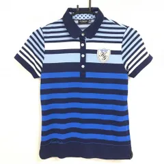 ★値下げ★カッパ 半袖ポロシャツ ブルー×ネイビー ボーダー 胸元ワッペン レディース M ゴルフウェア Kappa