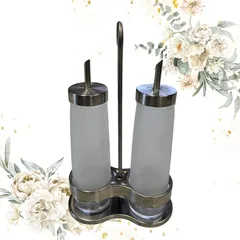 【モデルハウス展示品】高級感あるステンレス＆ガラス風 調味料入れセット｜オイル・ビネガー・醤油差しに最適｜インテリアにも映えるキッチン雑貨