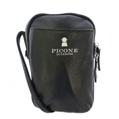 ピッコーネ PICONE ACCESSORI ダブルファスナーレザーポシェット ショルダーバッグ コンパクト ロゴ ワンカラー 黒 ブラック /BB
