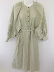 ◇ ◎ natural couture バンドカラー ボリュームスリーブ フレア 長袖 膝下丈 ワンピース カーキ系 レディース  【中古】 【1206130005291】