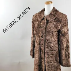 日本製ナチュラルビューティーフェイクファーロングコートもこもこ襟付きブラウン茶M