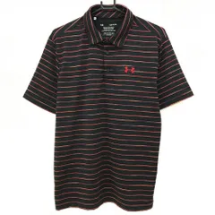 ★値下げ★【美品】アンダーアーマー 半袖ポロシャツ 黒×ピンク ボーダー 胸元ロゴ メンズ LG ゴルフウェア UNDER ARMOUR