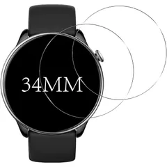 【2枚セット- 国産旭硝子素材】対応 34mm 直径 円型 腕時計 ガラスフィルム 34ミリ ミリ フィルム 強化ガラス 液晶保護フィルム スマートウォッチ保護シール 2.5D ラウンドエッジ 加工 高硬度 飛散防止 指紋防止 高感度 高透過率 EGZJ34B