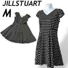 JILL STUART  ジルスチュアート レディース 膝丈ワンピース M フレンチスリーブ フレア 125-140378 チェック ブラック×ホワイト系 (D041)★