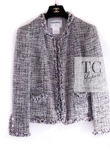 シャネル ジャケット CHANEL ラベンダー ピンク グレー ルサージュ ツイード ノーカラー 人気 定番 カール・ラガーフェルド作品 42