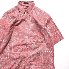 90's USA製 CLEVE ボタンダウン コットンシャツ 赤 (S) バンダナ柄 半袖 インサイドアウトサイド 90年代 アメリカ製 旧タグ オールド　アメリカ古着 USED  ビンテージ ヴィンテージ