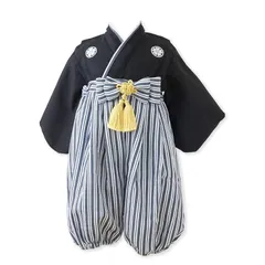 【新品】 [regalo] ベビー 袴 2ピース 男の子 70～90cm ロンパース 紋付き 和装 フォーマル 赤ちゃん お宮参り 百日祝 お食い初め 初節句 (90, ブラックA) 1