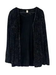 L JPN ボタンなし ペイズリー柄 ベーシック カーディガン 黒