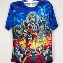 【新品】メタル ロック Tシャツ アイアンメイデン メタリカ キッス ロックTシャツ バンティー メンズ 半袖 おしゃれ かっこいい おもしろい ブルー