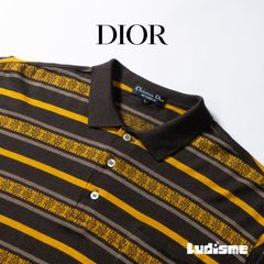 ディオール Christian Dior MONSIEUR ロングスリーブポロシャツ ブラウン×イエロー ボーダー 90s 長袖 ウール メンズファッション メンズトップス メンズポロシャツ メンズロンT ユニセックス