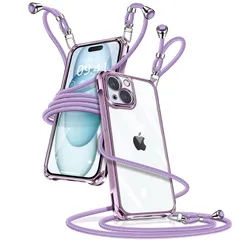 iPhone 15 ケース クリア ショルダー iPhone15 スマホケース アイフォン15 カバー 肩掛け 斜めかけ 縄掛けケース 透明 薄型 軽量 TPU 携帯ケース 紐付き 斜めがけ 織りストラップ付き 長さ調整可能 取り外し可能 落下防止 紛失防 0