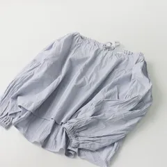 マリリンムーン Marilyn Moon 楊柳加工 プルオーバー ギャザー ブラウス /サックス トップス リボン シワ加工 ワイド【2400013575102】のサムネイル