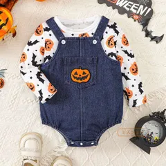 ハロウィン 子供 仮装 ロンパース トップス デニムサロペット 2点セット  長袖 サロペット デニム ハロウィン   ハロウィン 衣装 子供 キッズ 仮装 jxhalloween114