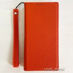 【本革製】iPhone 14 / 13 手帳型 スマホ ケース マグネット レザー 磁石 マグネット式 オレンジ 橙 アイフォン