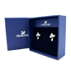【良品】 SWALOVSKI スワロフスキー ピアス ストーン ビジュー ブルー 青色 シルバー金具 フラワーモチーフ ユニセックス 男女兼用 メンズ レディース