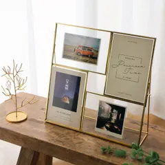 フォトフレーム 写真立て おしゃれ 4窓 4面 4枚 複数 多面 卓上 L判 ポストカード スチールとガラスの4窓フレーム スタンド