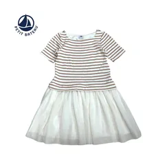 347◯ petit bateau ボーダー　ワンピース　プリーツ　116　美品